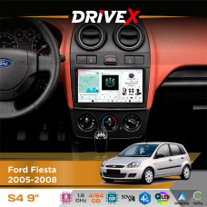 Штатна магнітола для Ford Fiesta 2005-2008 DriveX S4 QLED 9" Android 8-ядерний 1.6ГГц 4x64Гб SIM-картка 3G/4G TDA7851 4x50W DSP AK7604 бездротовий CarPlay та AndroidAuto