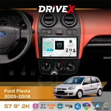 Штатна магнітола для Ford Fiesta 2005-2008 DriveX S7 2K QLED 9" Android 8-ядерний 2.7ГГц 6x64Гб SIM-картка 3G/4G AK7808 AB 4x50W DSP AK7739 VELVET бездротовий CarPlay та AndroidAuto