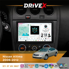 Штатна магнітола для Nissan Altima 2006-2012 DriveX S7+ 2K QLED 9" Android 8-ядерний 2.7ГГц 8x128Гб SIM-картка 3G/4G AK7808 AB 4x50W 360° DSP AK7739 VELVET бездротовий CarPlay та AndroidAuto