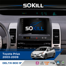 Штатна магнітола для Toyota Prius 2003-2009 SoKill DELTA-900 9" Android 4-ядерний 2+64Гб 4x45W бездротовий CarPlay та AndroidAuto