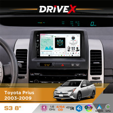 Штатна магнітола для Toyota Prius 2003-2009 DriveX S3 QLED 8" з фізичними кнопками Android 8-ядерний 1.6ГГц 4x64Гб SIM-картка 3G/4G 7388 45W ASP TM2313 бездротовий CarPlay та AndroidAuto