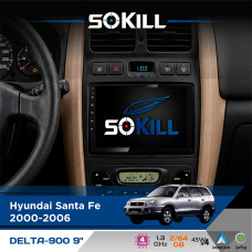 Штатна магнітола для Hyundai Santa Fe 2000-2006 SoKill DELTA-900 9" Android 4-ядерний 2+64Гб 4x45W бездротовий CarPlay та AndroidAuto