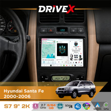 Штатна магнітола для Hyundai Santa Fe 2000-2006 DriveX S7 2K QLED 9" Android 8-ядерний 2.7ГГц 6x64Гб SIM-картка 3G/4G AK7808 AB 4x50W DSP AK7739 VELVET бездротовий CarPlay та AndroidAuto