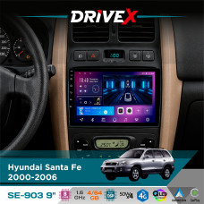 Штатна магнітола для Hyundai Santa Fe 2000-2006 DriveX SE-903 QLED 9" Android 8-ядерний 4+64Гб SIM-картка 3G/4G DSP 4x50W(TDA7851) бездротовий CarPlay та AndroidAuto