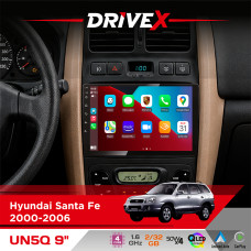 Штатна магнітола для Hyundai Santa Fe 2000-2006 DriveX UN5 QLED 9" Android 4-ядерний 2+32Гб 4x45W бездротовий CarPlay та AndroidAuto