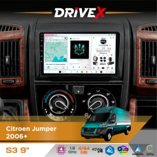 Штатна магнітола для Peugeot Boxer 2006+ DriveX S3 QLED 9" Android 8-ядерний 1.6ГГц 4x64Гб SIM-картка 3G/4G 7388 4x45W ASP TM2313 бездротовий CarPlay та AndroidAuto