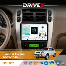 Штатна магнітола для Hyundai Tucson 2005-2010 DriveX S3 QLED 10" Android 8-ядерний 1.6ГГц 4x64Гб SIM-картка 3G/4G 7388 4x45W ASP TM2313 бездротовий CarPlay та AndroidAuto