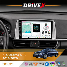 Штатна магнітола для KIA K5 2015-2020 DriveX S3 QLED 8" з фізичними кнопками Android 8-ядерний 1.6ГГц 4x64Гб SIM-картка 3G/4G 7388 45W ASP TM2313 бездротовий CarPlay та AndroidAuto