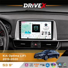 Штатна магнітола для KIA K5 2015-2020 DriveX S3 QLED 9" Android 8-ядерний 1.6ГГц 4x64Гб SIM-картка 3G/4G 7388 4x45W ASP TM2313 бездротовий CarPlay та AndroidAuto