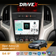 Штатна магнітола для Opel Astra (J) 2009-2017 DriveX S4 QLED 9" Android 8-ядерний 1.6ГГц 4x64Гб SIM-картка 3G/4G TDA7851 4x50W DSP AK7604 бездротовий CarPlay та AndroidAuto