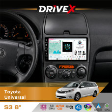 Штатна магнітола для Toyota Universal DriveX S3 QLED 8" з фізичними кнопками Android 8-ядерний 1.6ГГц 4x64Гб SIM-картка 3G/4G 7388 45W ASP TM2313 бездротовий CarPlay та AndroidAuto
