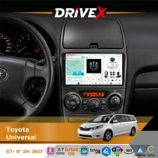 Штатна магнітола для Toyota Universal DriveX S7+ 2K QLED 9" Android 8-ядерний 2.7ГГц 8x128Гб SIM-картка 3G/4G AK7808 AB 4x50W 360° DSP AK7739 VELVET бездротовий CarPlay та AndroidAuto