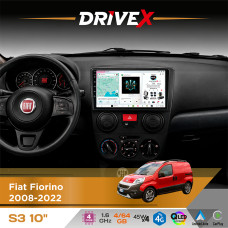 Штатна магнітола для Fiat Fiorino 2008-2022 DriveX S3 QLED 10" Android 8-ядерний 1.6ГГц 4x64Гб SIM-картка 3G/4G 7388 4x45W ASP TM2313 бездротовий CarPlay та AndroidAuto