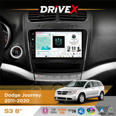 Штатна магнітола для Dodge Journey 2011-2020 DriveX S3 QLED 8" з фізичними кнопками Android 8-ядерний 1.6ГГц 4x64Гб SIM-картка 3G/4G 7388 45W ASP TM2313 бездротовий CarPlay та AndroidAuto