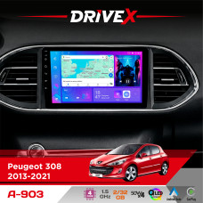 Штатна магнітола для Peugeot 308 2013-2021 DriveX A-903 QLED 9" Android 4-ядерний 2+32Гб 4x50W(TDA7851) бездротовий CarPlay та AndroidAuto