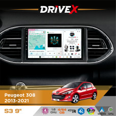 Штатна магнітола для Peugeot 308 2013-2021 DriveX S3 QLED 9" Android 8-ядерний 1.6ГГц 4x64Гб SIM-картка 3G/4G 7388 4x45W ASP TM2313 бездротовий CarPlay та AndroidAuto
