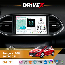 Штатна магнітола для Peugeot 308 2013-2021 DriveX S4 QLED 9" Android 8-ядерний 1.6ГГц 4x64Гб SIM-картка 3G/4G TDA7851 4x50W DSP AK7604 бездротовий CarPlay та AndroidAuto