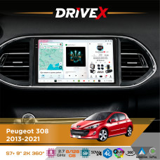 Штатна магнітола для Peugeot 308 2013-2021 DriveX S7+ 2K QLED 9" Android 8-ядерний 2.7ГГц 8x128Гб SIM-картка 3G/4G AK7808 AB 4x50W 360° DSP AK7739 VELVET бездротовий CarPlay та AndroidAuto