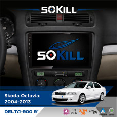 Штатна магнітола для Skoda Octavia 2004-2013 SoKill DELTA-900 9" Android 4-ядерний 2+64Гб 4x45W бездротовий CarPlay та AndroidAuto