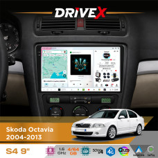 Штатна магнітола для Skoda Yeti 2009-2017 DriveX S4 QLED 9" Android 8-ядерний 1.6ГГц 4x64Гб SIM-картка 3G/4G TDA7851 4x50W DSP AK7604 бездротовий CarPlay та AndroidAuto