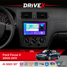 Штатна магнітола для Ford Focus II 2005-2011 DriveX A-1001 10" Android 4-ядерний 2+32Гб 4x45W бездротовий CarPlay та AndroidAuto