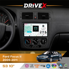 Штатна магнітола для Ford Focus II 2005-2011 DriveX S3 QLED 10" Android 8-ядерний 1.6ГГц 4x64Гб SIM-картка 3G/4G 7388 4x45W ASP TM2313 бездротовий CarPlay та AndroidAuto