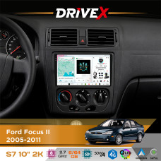 Штатна магнітола для Ford Focus II 2005-2011 DriveX S7 2K QLED 10" Android 8-ядерний 2.7ГГц 6x64Гб SIM-картка 3G/4G AK7808 AB 4x50W DSP AK7739 VELVET бездротовий CarPlay та AndroidAuto