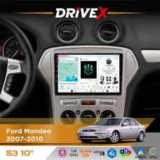 Штатна магнітола для Ford Mondeo 2007-2010 DriveX S3 QLED 10" Android 8-ядерний 1.6ГГц 4x64Гб SIM-картка 3G/4G 7388 4x45W ASP TM2313 бездротовий CarPlay та AndroidAuto