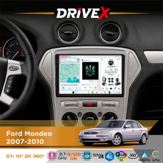 Штатна магнітола для Ford Mondeo 2007-2010 DriveX S7+ 2K QLED 10" Android 8-ядерний 2.7ГГц 8x128Гб SIM-картка 3G/4G AK7808 AB 4x50W 360° DSP AK7739 VELVET бездротовий CarPlay та AndroidAuto