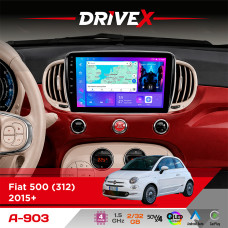 Штатна магнітола для Fiat 500 (312) 2015+ DriveX A-903 QLED 9" Android 4-ядерний 2+32Гб 4x50W(TDA7851) бездротовий CarPlay та AndroidAuto