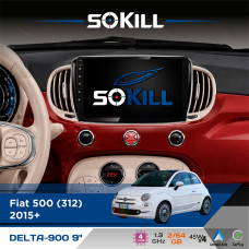 Штатна магнітола для Fiat 500 (312) 2015+ SoKill DELTA-900 9" Android 4-ядерний 2+64Гб 4x45W бездротовий CarPlay та AndroidAuto