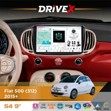 Штатна магнітола для Fiat 500 (312) 2015+ DriveX S4 QLED 9" Android 8-ядерний 1.6ГГц 4x64Гб SIM-картка 3G/4G TDA7851 4x50W DSP AK7604 бездротовий CarPlay та AndroidAuto
