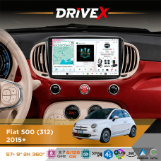 Штатна магнітола для Fiat 500 (312) 2015+ DriveX S7+ 2K QLED 9" Android 8-ядерний 2.7ГГц 8x128Гб SIM-картка 3G/4G AK7808 AB 4x50W 360° DSP AK7739 VELVET бездротовий CarPlay та AndroidAuto