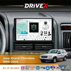 Штатна магнітола для Jeep Grand Cherokee 1998-2005 DriveX S7+ 2K QLED 9" Android 8-ядерний 2.7ГГц 8x128Гб SIM-картка 3G/4G AK7808 AB 4x50W 360° DSP AK7739 VELVET бездротовий CarPlay та AndroidAuto