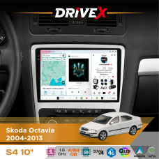 Штатна магнітола для Skoda Octavia 2004-2013 DriveX S4 QLED 10" Android 8-ядерний 1.6ГГц 4x64Гб SIM-картка 3G/4G TDA7851 4x50W DSP AK7604 бездротовий CarPlay та AndroidAuto