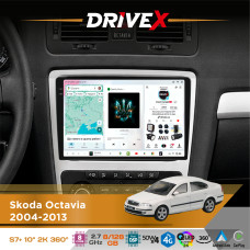 Штатна магнітола для Skoda Octavia 2004-2013 DriveX S7+ 2K QLED 10" Android 8-ядерний 2.7ГГц 8x128Гб SIM-картка 3G/4G AK7808 AB 4x50W 360° DSP AK7739 VELVET бездротовий CarPlay та AndroidAuto