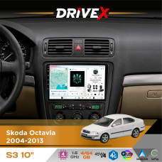 Штатна магнітола для Skoda Octavia 2004-2013 DriveX S3 QLED 10" Android 8-ядерний 1.6ГГц 4x64Гб SIM-картка 3G/4G 7388 4x45W ASP TM2313 бездротовий CarPlay та AndroidAuto