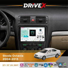 Штатна магнітола для Skoda Octavia 2004-2013 DriveX S7+ 2K QLED 10" Android 8-ядерний 2.7ГГц 8x128Гб SIM-картка 3G/4G AK7808 AB 4x50W 360° DSP AK7739 VELVET бездротовий CarPlay та AndroidAuto