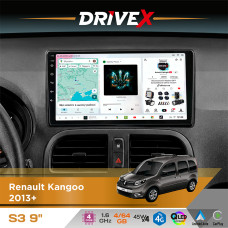 Штатна магнітола для Renault Kangoo 2013+ DriveX S3 QLED 9" Android 8-ядерний 1.6ГГц 4x64Гб SIM-картка 3G/4G 7388 4x45W ASP TM2313 бездротовий CarPlay та AndroidAuto
