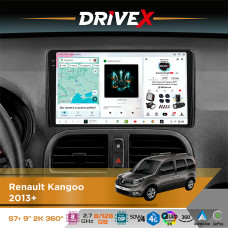 Штатна магнітола для Renault Kangoo 2013+ DriveX S7+ 2K QLED 9" Android 8-ядерний 2.7ГГц 8x128Гб SIM-картка 3G/4G AK7808 AB 4x50W 360° DSP AK7739 VELVET бездротовий CarPlay та AndroidAuto