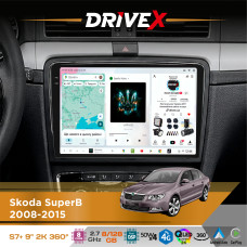 Штатна магнітола для Skoda SuperB 2008-2015 DriveX S7+ 2K QLED 9" Android 8-ядерний 2.7ГГц 8x128Гб SIM-картка 3G/4G AK7808 AB 4x50W 360° DSP AK7739 VELVET бездротовий CarPlay та AndroidAuto