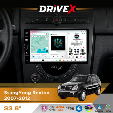 Штатна магнітола для SsangYong Rexton 2007-2012 DriveX S3 QLED 8" з фізичними кнопками Android 8-ядерний 1.6ГГц 4x64Гб SIM-картка 3G/4G 7388 45W ASP TM2313 бездротовий CarPlay та AndroidAuto