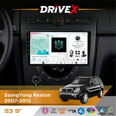 Штатна магнітола для SsangYong Rexton 2007-2012 DriveX S3 QLED 9" Android 8-ядерний 1.6ГГц 4x64Гб SIM-картка 3G/4G 7388 4x45W ASP TM2313 бездротовий CarPlay та AndroidAuto
