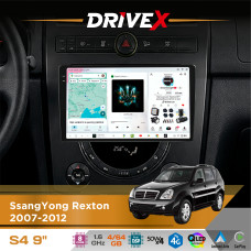 Штатна магнітола для SsangYong Rexton 2007-2012 DriveX S4 QLED 9" Android 8-ядерний 1.6ГГц 4x64Гб SIM-картка 3G/4G TDA7851 4x50W DSP AK7604 бездротовий CarPlay та AndroidAuto