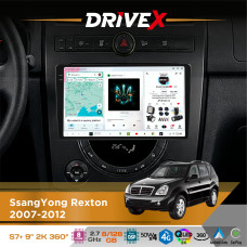 Штатна магнітола для SsangYong Rexton 2007-2012 DriveX S7+ 2K QLED 9" Android 8-ядерний 2.7ГГц 8x128Гб SIM-картка 3G/4G AK7808 AB 4x50W 360° DSP AK7739 VELVET бездротовий CarPlay та AndroidAuto