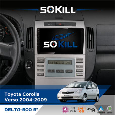Штатна магнітола для Toyota Corolla Verso 2004-2009 SoKill DELTA-900 9" Android 4-ядерний 2+64Гб 4x45W бездротовий CarPlay та AndroidAuto