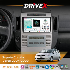 Штатна магнітола для Toyota Corolla Verso 2004-2009 DriveX S7+ 2K QLED 9" Android 8-ядерний 2.7ГГц 8x128Гб SIM-картка 3G/4G AK7808 AB 4x50W 360° DSP AK7739 VELVET бездротовий CarPlay та AndroidAuto