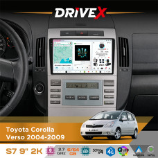 Штатна магнітола для Toyota Corolla Verso 2004-2009 DriveX S7 2K QLED 9" Android 8-ядерний 2.7ГГц 6x64Гб SIM-картка 3G/4G AK7808 AB 4x50W DSP AK7739 VELVET бездротовий CarPlay та AndroidAuto