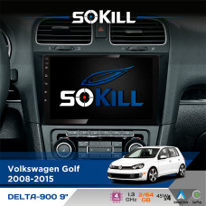 Штатна магнітола для Volkswagen Golf 2008-2015 SoKill DELTA-900 9" Android 4-ядерний 2+64Гб 4x45W бездротовий CarPlay та AndroidAuto