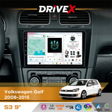 Штатна магнітола для Volkswagen Golf 2008-2015 DriveX S3 QLED 9" Android 8-ядерний 1.6ГГц 4x64Гб SIM-картка 3G/4G 7388 4x45W ASP TM2313 бездротовий CarPlay та AndroidAuto